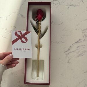 24K Gold Rose with Red Petals